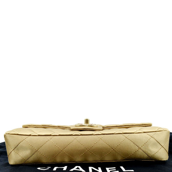 CHANEL East West Satin Single Flap Shoulder Bag Gold