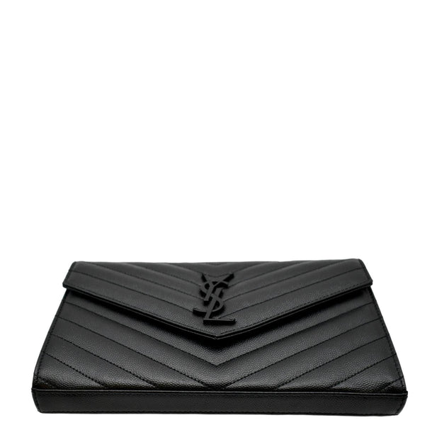YVES SAINT LAURENT Cassandra Grain De Poudre Embossed Chain Wallet Black