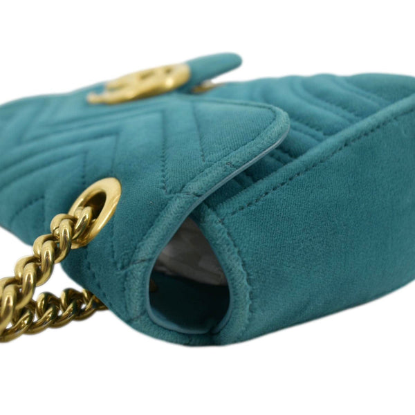 GUCCI GG Marmont Small Velvet Shoulder Bag - Turquoise