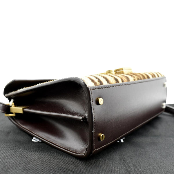 YVES SAINT LAURENT Cassandra Leopard Print Monogram Canvas Shoulder Bag Maroon