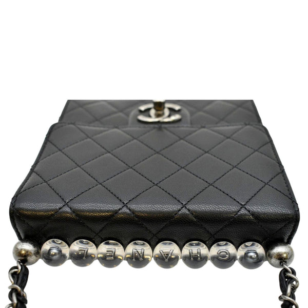 CHANEL Chic Pearls Flap Quilted Calfskin Leather Shoulder Bag Black