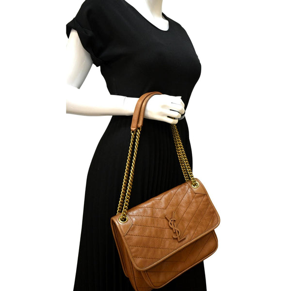 YVES SAINT LAURENT Niki Medium Leather Crossbody Bag Dark Brown