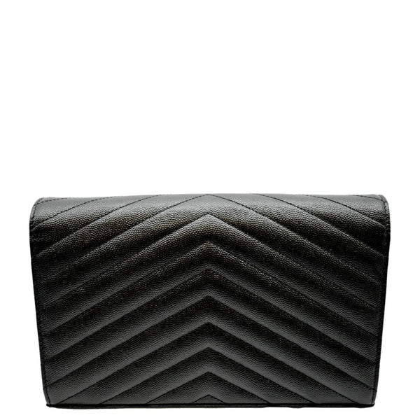 YVES SAINT LAURENT Cassandra Grain De Poudre Embossed Chain Wallet Black