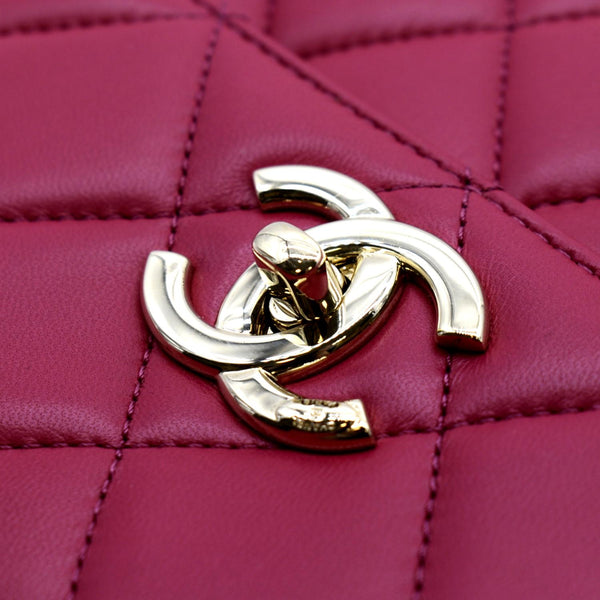 CHANEL Trendy CC Top Handle Flap Quilted Leather Shoulder Bag Pink