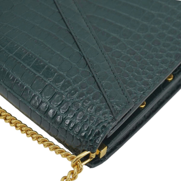 YVES SAINT LAURENT Cassandra  Embossed Leather Shoulder Bag Green
