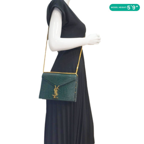 YVES SAINT LAURENT Cassandra Embossed Leather Shoulder Bag Green