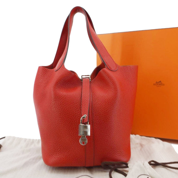 HERMES Picotin Lock 22 MM Taurillon Clemence Leather Hobo Bag Red