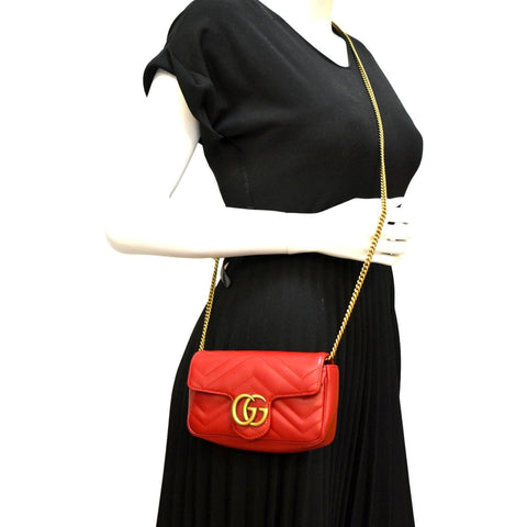 GUCCI GG Marmont Super Mini Matelasse Leather Crossbody Bag Red 476433
