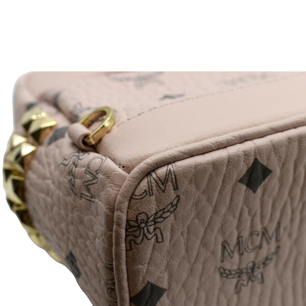 MCM Stark Bebe Boo Studded Mini Visetos Logo Leather Backpack Bag Pink