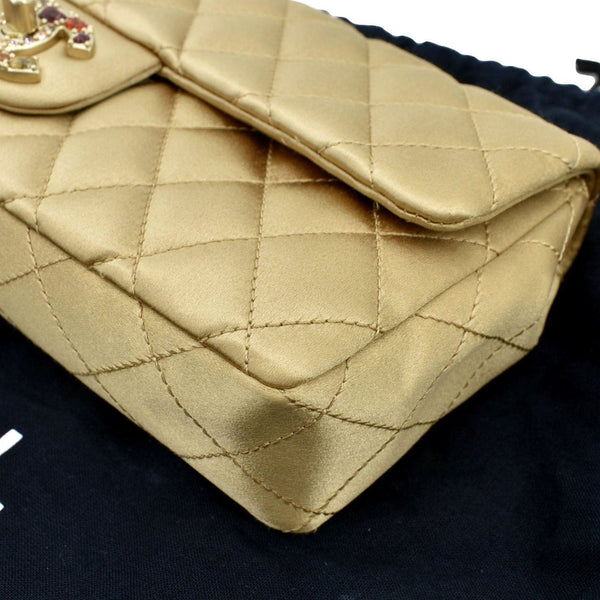 CHANEL East West Satin Single Flap Shoulder Bag Gold