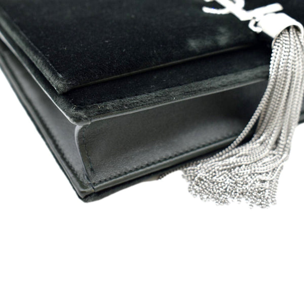 YVES SAINT LAURENT Crystal Kate Medium Tassel Velvet Crossbody Bag Dark Green