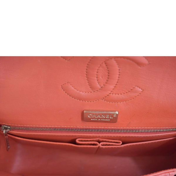 CHANEL Classic Medium Double Flap Python Leather Shoulder Bag Red