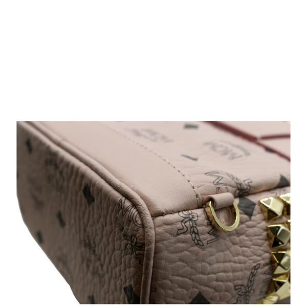 MCM Stark Bebe Boo Studded Mini Visetos Logo Leather Backpack Bag Pink