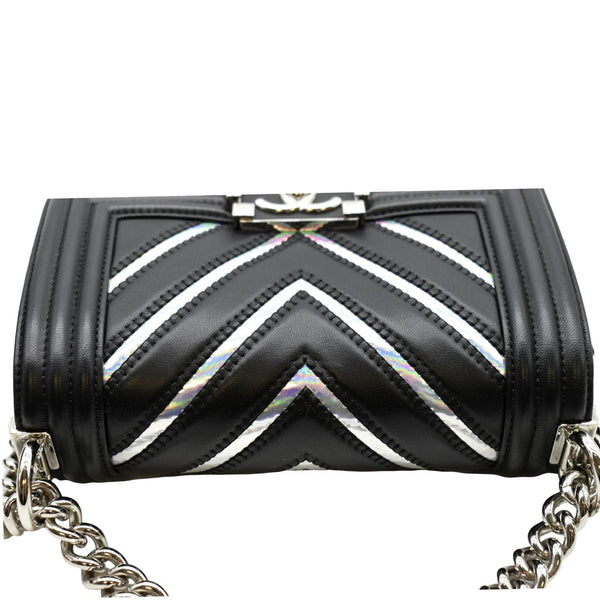 Chanel Boy Chevron Leather Holographic Crossbody Bag - Top