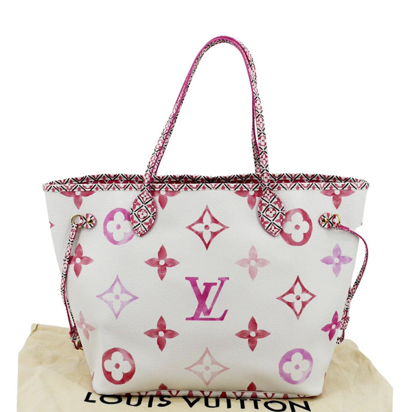 LOUIS VUITTON Giant Rose Neverfull MM Monogram Canvas Shoulder Bag White