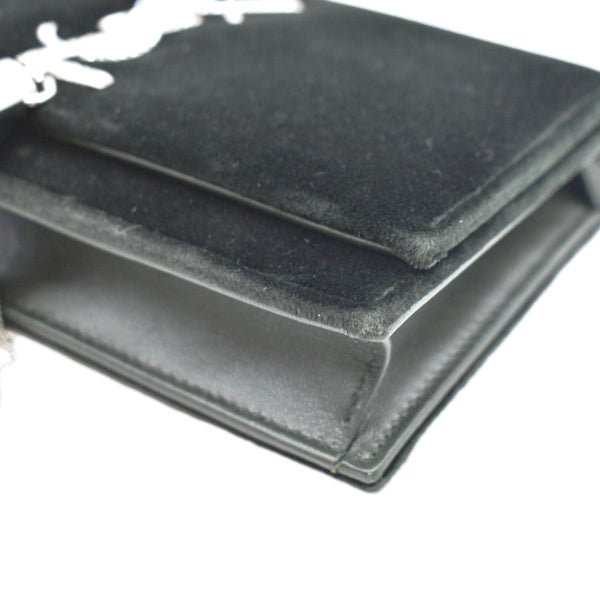 YVES SAINT LAURENT Crystal Kate Medium Tassel Velvet Crossbody Bag Dark Green