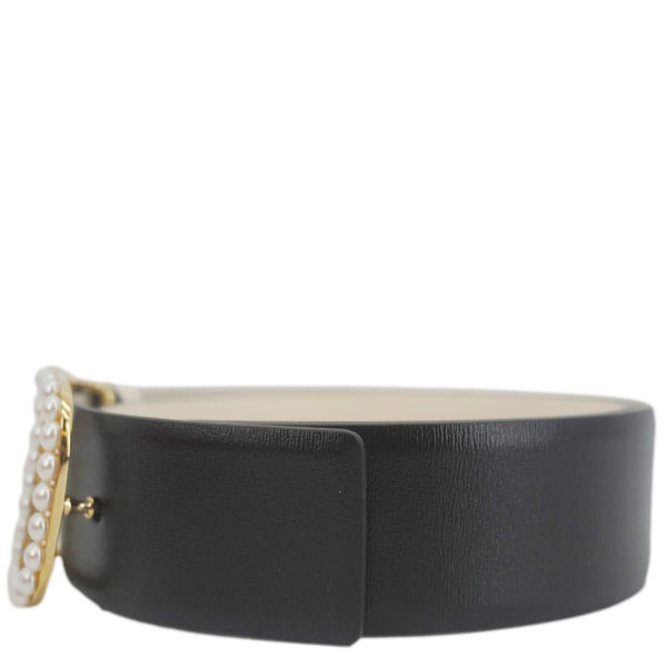 VALENTINO Garavani VLogo Signature Pearls Calfskin Leather Reversible Belt Black
