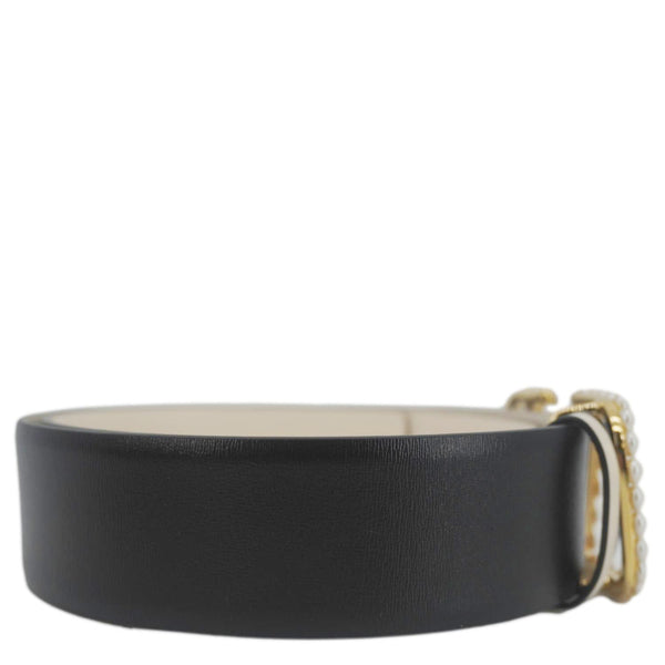 VALENTINO Garavani VLogo Signature Pearls Calfskin Leather Reversible Belt Black