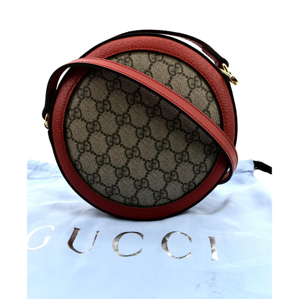 GUCCI Ophidia Apple Round GG Supreme Monogram Canvas Crossbody Bag Red 625216