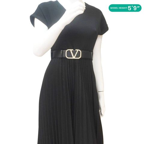 VALENTINO Garavani VLogo Signature Pearls Calfskin Leather Reversible Belt Black