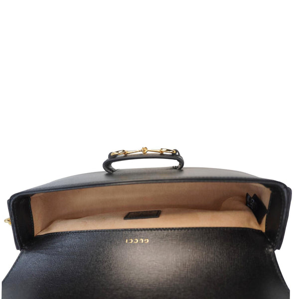 GUCCI Horsebit 1955 Small Leather Shoulder Bag Black 735178