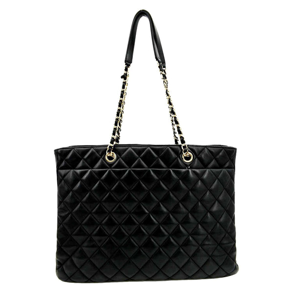 CHANEL Large Classic Shopping Quilted Leather Tote Bag Black