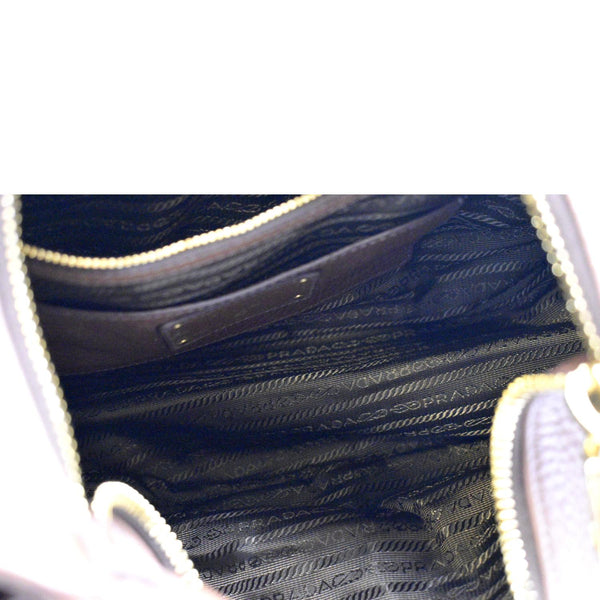 PRADA Logo Leather Hobo Bag Tan