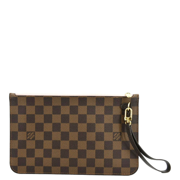 LOUIS VUITTON Neverfull Damier Ebene Pochette Wristlet Pouch Rose Ballerine