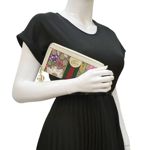 GUCCI Ophidia Flora Web GG Continental Supreme Canvas Wallet Beige 523154