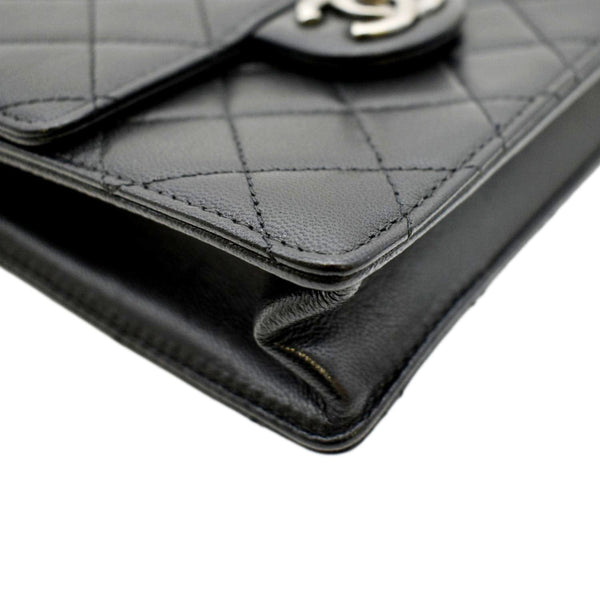 CHANEL Chic Pearls Flap Quilted Calfskin Leather Shoulder Bag Black