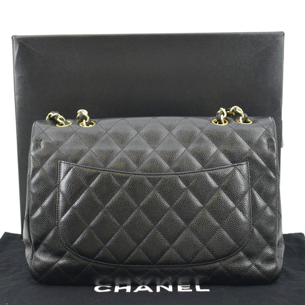CHANEL Classic Jumbo Single Flap Quilted Caviar Leather Shoulder Bag Black