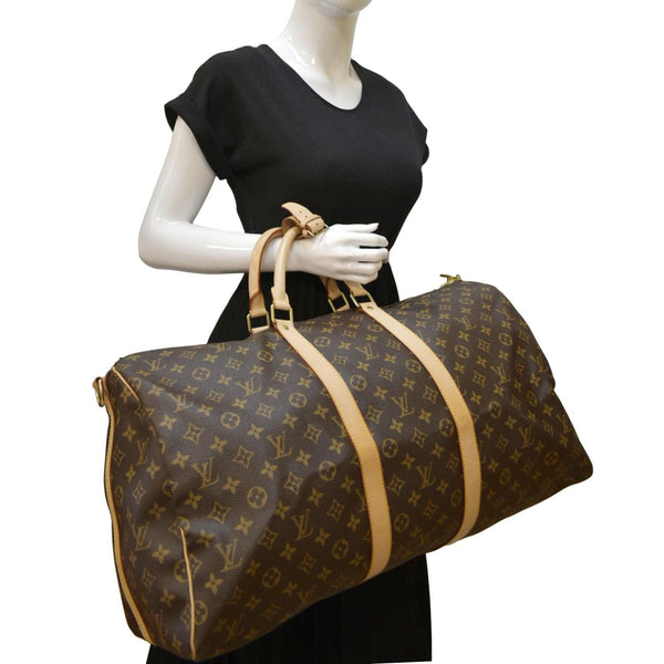 LOUIS VUITTON Keepall Bandouliere 55 Monogram Canvas Travel Bag Brown