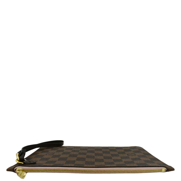 LOUIS VUITTON Neverfull Damier Ebene Pochette Wristlet Pouch Rose Ballerine