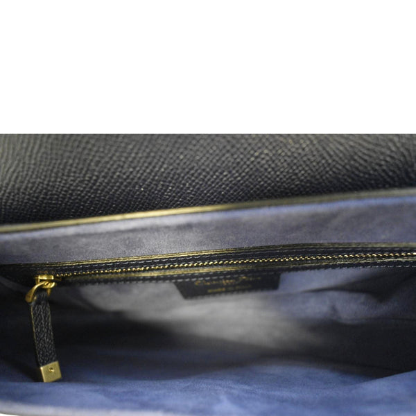 CHRISTIAN DIOR Saddle Grained Calfskin Leather Satchel Shoulder Bag Navy Blue