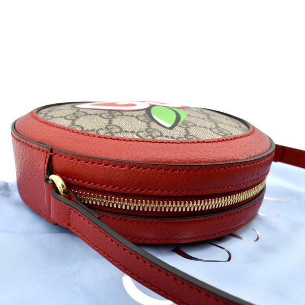 GUCCI Ophidia Apple Round GG Supreme Monogram Canvas Crossbody Bag Red 625216