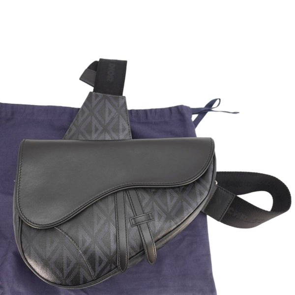 CHRISTIAN DIOR Diamond Canvas Saddle Crossbody Bag Black