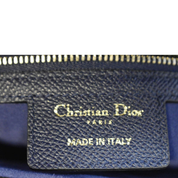 CHRISTIAN DIOR Saddle Grained Calfskin Leather Satchel Shoulder Bag Navy Blue