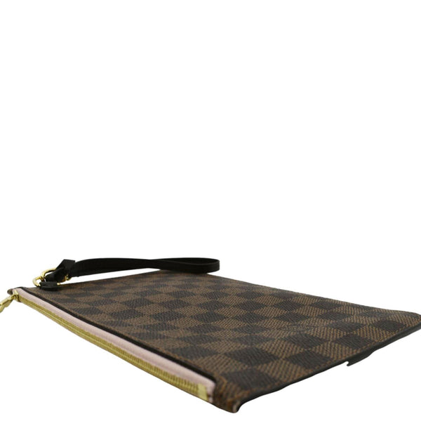 LOUIS VUITTON Neverfull Damier Ebene Pochette Wristlet Pouch Rose Ballerine