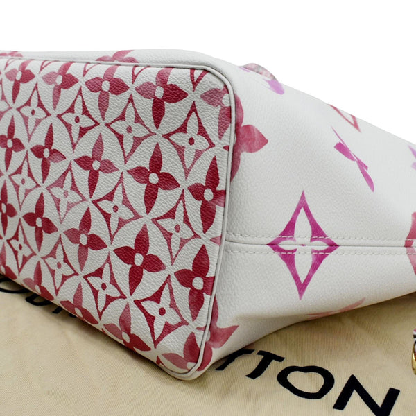 LOUIS VUITTON Giant Rose Neverfull MM Monogram Canvas Shoulder Bag White