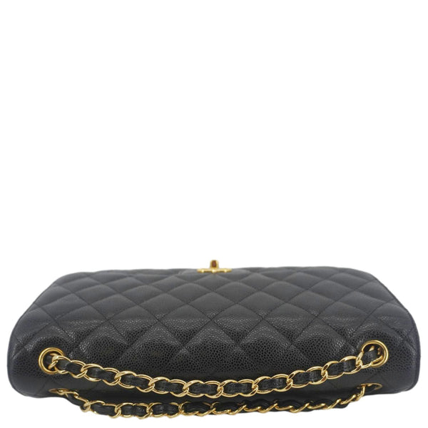 CHANEL Classic Jumbo Double Flap Quilted Caviar Leather Shoulder Bag Black