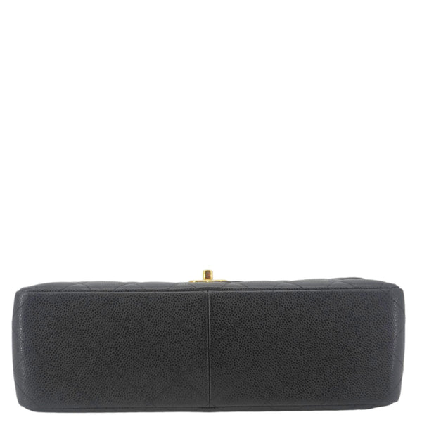 CHANEL Classic Jumbo Double Flap Quilted Caviar Leather Shoulder Bag Black