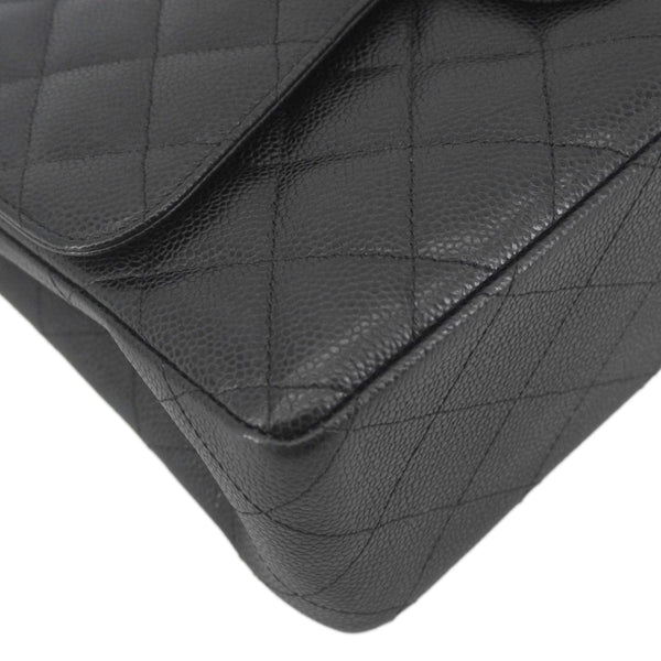 CHANEL Classic Jumbo Double Flap Quilted Caviar Leather Shoulder Bag Black