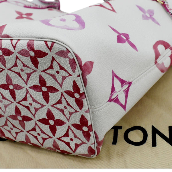 LOUIS VUITTON Giant Rose Neverfull MM Monogram Canvas Shoulder Bag White