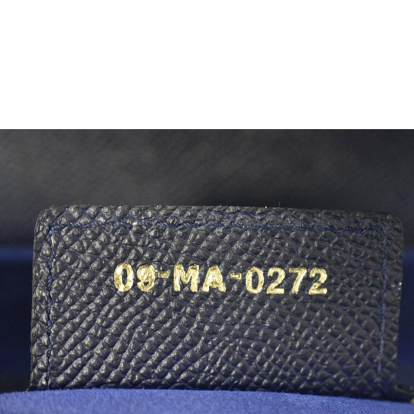 CHRISTIAN DIOR Saddle Grained Calfskin Leather Satchel Shoulder Bag Navy Blue