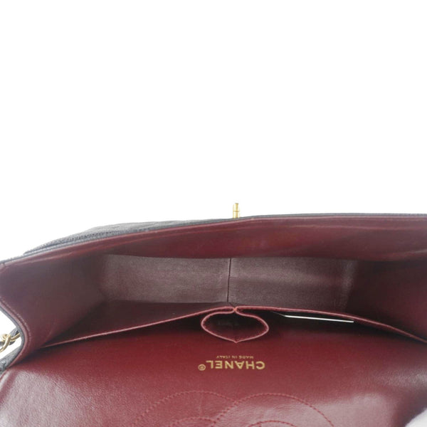 CHANEL Classic Jumbo Double Flap Quilted Caviar Leather Shoulder Bag Black