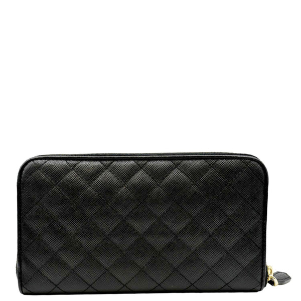 PRADA Zip Around Leather & Nylon Wallet Black
