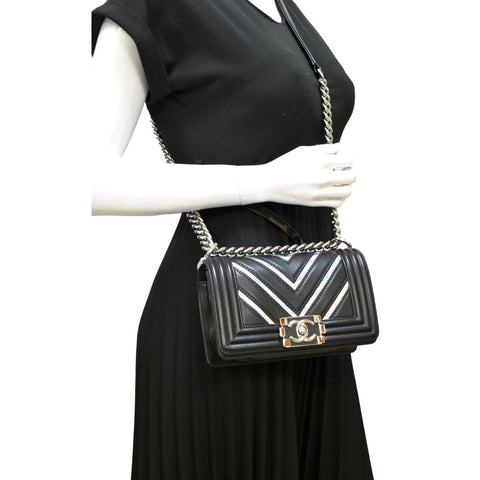 Chanel Boy Chevron Leather Holographic Crossbody Bag - Full view