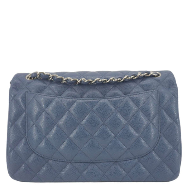 CHANEL Classic Jumbo Double Flap Quilted Caviar Leather Shoulder Bag Blue
