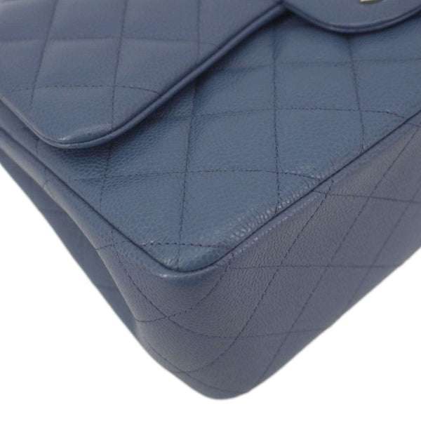 CHANEL Classic Jumbo Double Flap Quilted Caviar Leather Shoulder Bag Blue