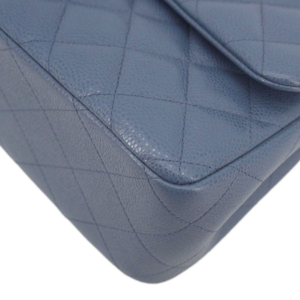 CHANEL Classic Jumbo Double Flap Quilted Caviar Leather Shoulder Bag Blue